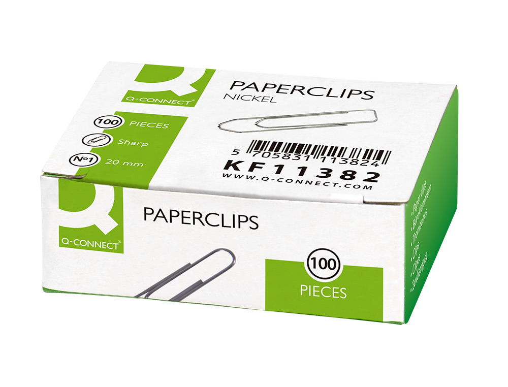 CLIPS NIQUELADOS Q-CONNECT N 1 PONTA DE BICO 20 MM CAIXA DE 100 UNIDADES