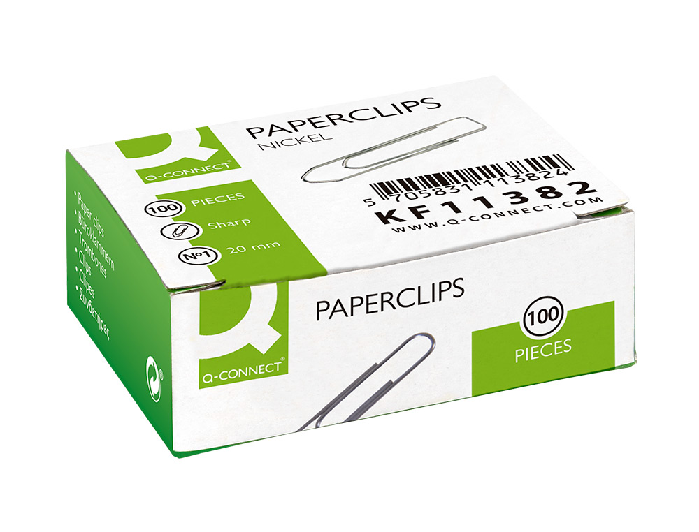 CLIPS NIQUELADOS Q-CONNECT N 1 PONTA DE BICO 20 MM CAIXA DE 100 UNIDADES