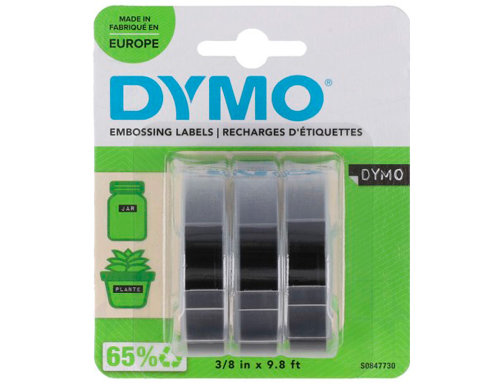FITA DYMO 3D 9MM X 3MT PARA ETIQUETADORA OMEGA/JUNIOR COR PRETO BLISTER 3 UNIDADES