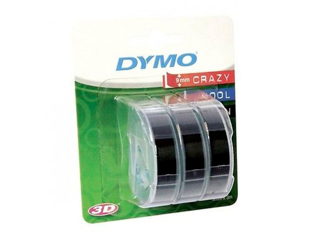 FITA DYMO 3D 9MM X 3MT PARA ETIQUETADORA OMEGA/JUNIOR COR PRETO BLISTER 3 UNIDADES