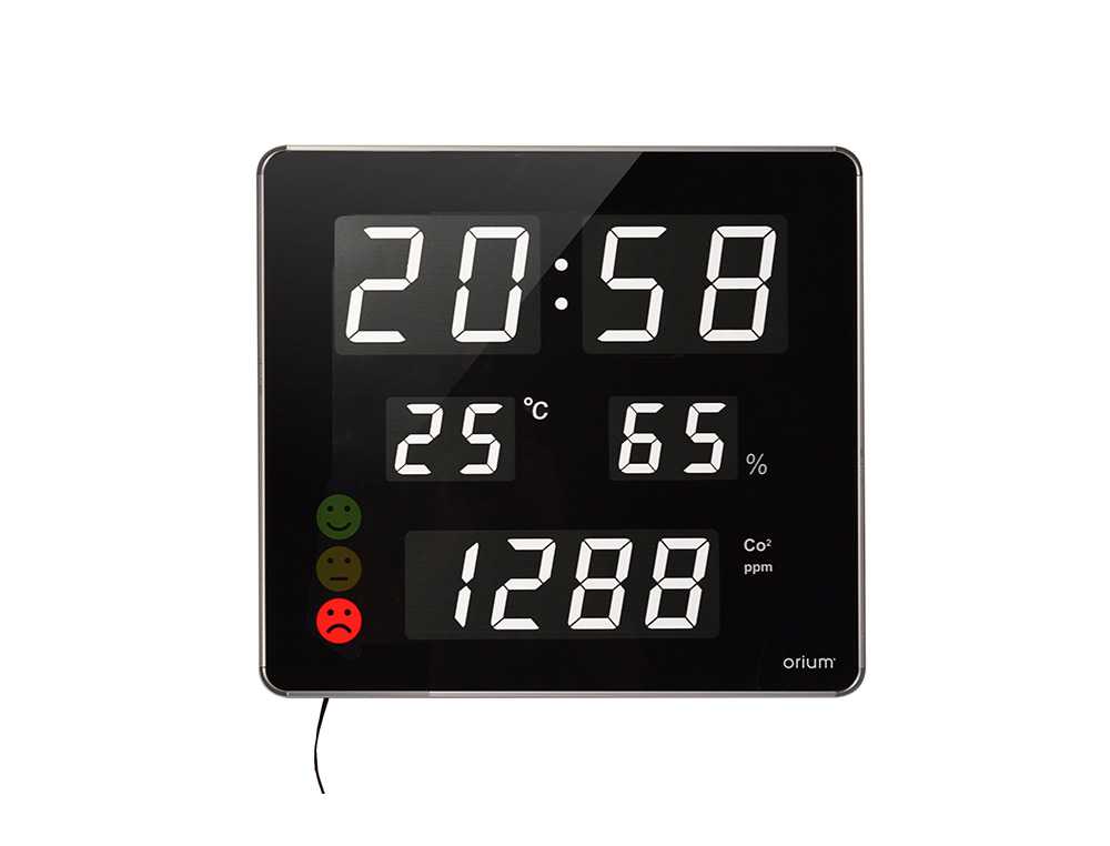 RELOGIO ORIUM CEP COM MEDIDOR DE CO2 ECRA LED ALARME PERSONALIZAVEL E SENSOR DE INFRARVERMELHOS 400X360X40 MM