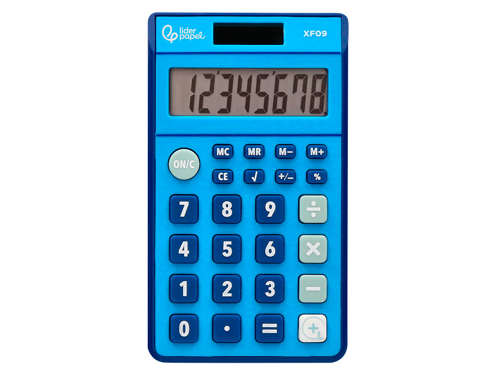 CALCULADORA LIDERPAPEL DE BOLSO XF09 8 DIGITOS SOLAR E PILHAS COR AZUL 115X65X8 MM