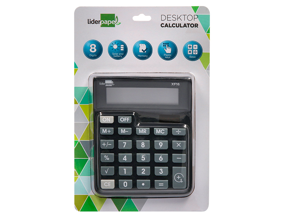 CALCULADORA LIDERPAPEL DE SECRETARIA XF16 8 DIGITOS SOLAR E PILHAS COR PRETO 127X105X24 MM