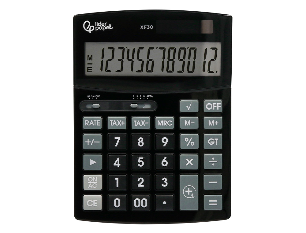 CALCULADORA LIDERPAPEL DE SECRETARIA XF30 12 DIGITOS TAXAS SOLAR E PILHAS COR PRETO 190X140X25 MM