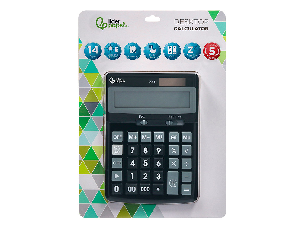 CALCULADORA LIDERPAPEL DE SECRETARIA XF31 14 DIGITOS SOLAR E PILHAS COR PRETO 170X122X35 MM