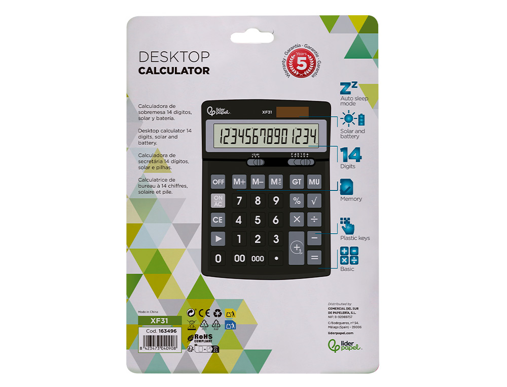 CALCULADORA LIDERPAPEL DE SECRETARIA XF31 14 DIGITOS SOLAR E PILHAS COR PRETO 170X122X35 MM