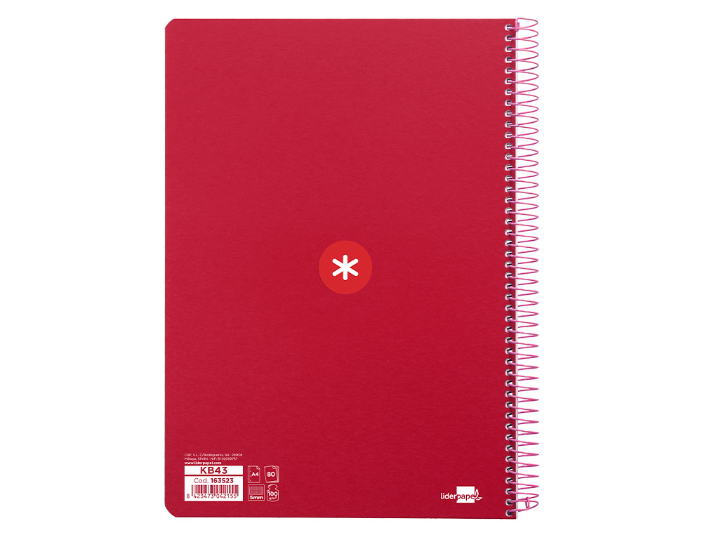 CADERNO ESPIRAL LIDERPAPEL DIN A4 ANTARTIK CAPA DURA 80 F 100 GR QUADRICULA 5MM COM MARGEM COR FRAMBOESA