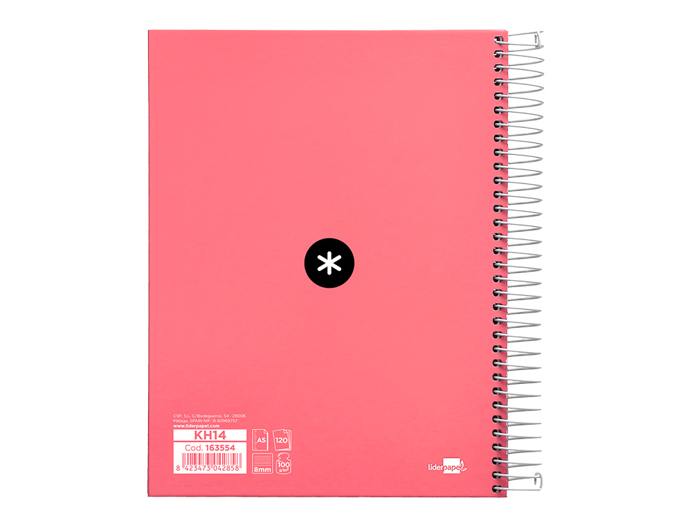 CADERNO ESPIRAL DIN A5 ANTARTIK CAPA FORRADA 120 F 100 GR QUADRICULA 5 MM 5 BANDAS COR CORAL
