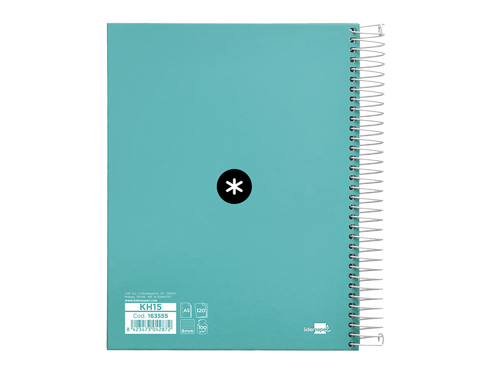 CADERNO ESPIRAL DIN A5 ANTARTIK CAPA FORRADA 120 F 100 GR PAUTADO 5 MM 5 BANDAS COR MENTA