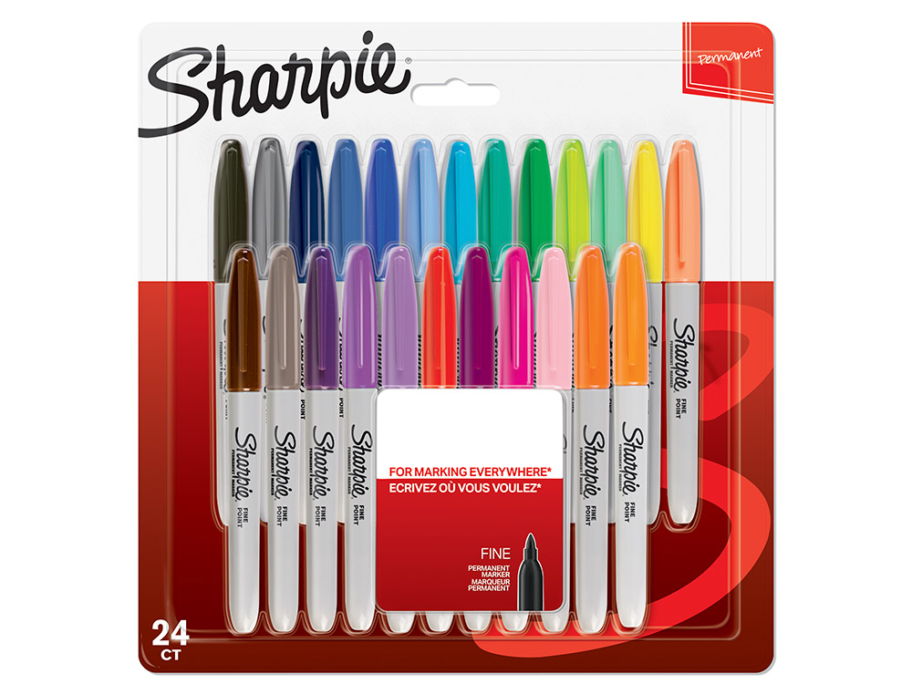 MARCADOR SHARPIE PERMANENTE FINO PONTA 1 MM BLISTER 24 UNIDADES CORES SORTIDAS