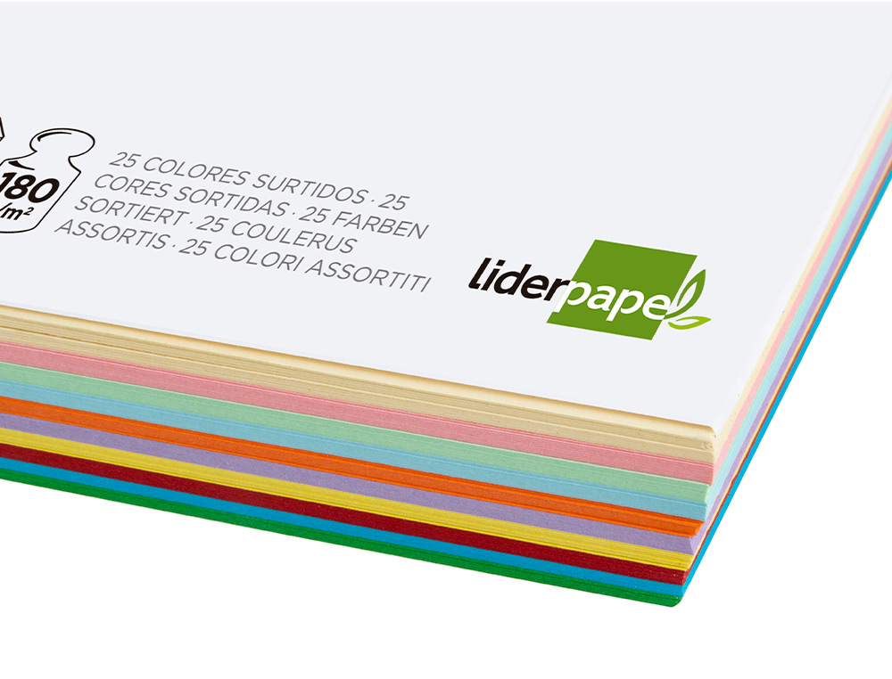 CARTOLINA LIDERPAPEL DIN A4 180 GR 25 CORES SORTIDAS PACK DE 100 UNIDADES