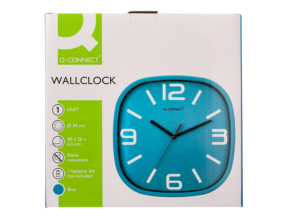 RELOGIO Q-CONNECT DE PAREDE DE PLASTICO REDONDO 30 CM MOVIMENTO SILENCIOSO COR AZUL