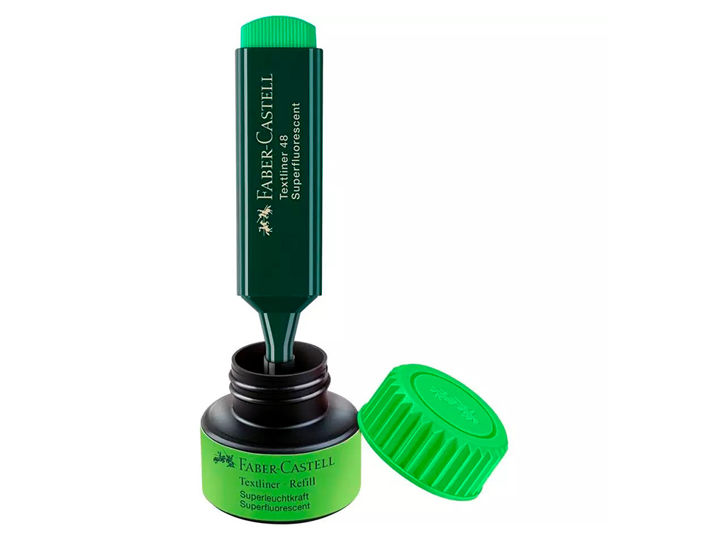 TINTA MARCADOR FABER CASTELL FLUORESCENTE 1549 COM SISTEMA CAPILAR COR VERDE FRASCO DE 30 ML