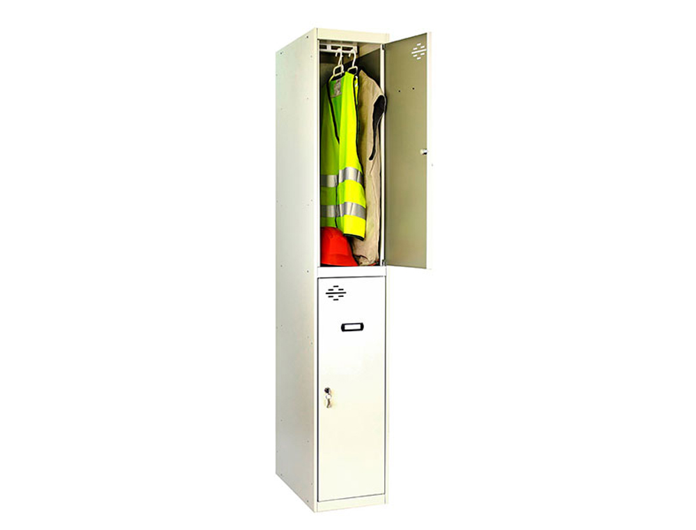 CACIFO METALICO SIMONLOCKER 2 PORTAS COM FECHADURA RESPIRO E CAIXILHO PARA ETIQUETAS CINZA/CINZA 1800X500X300 MM