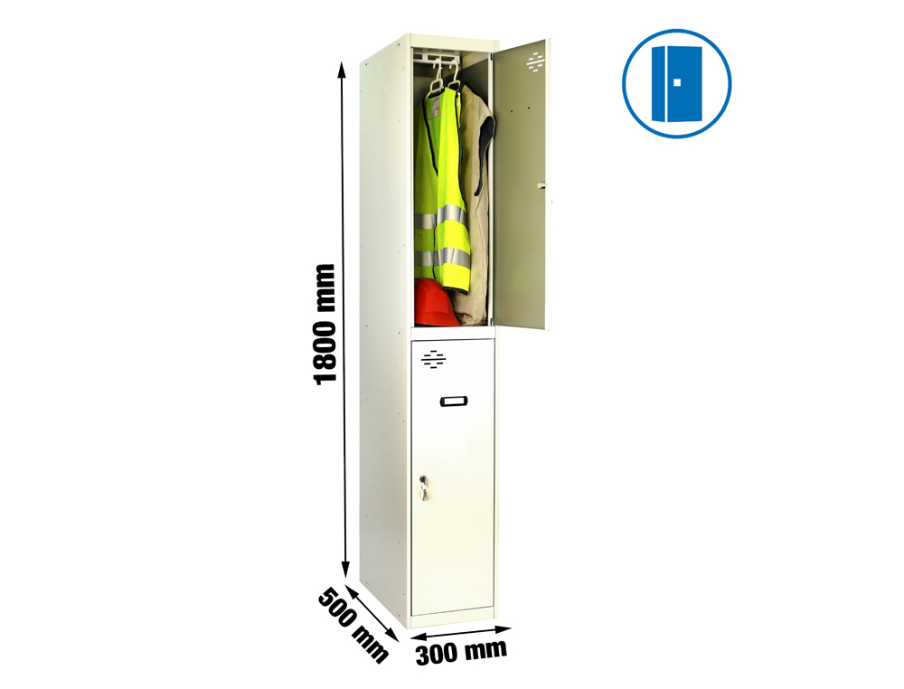 CACIFO METALICO SIMONLOCKER 2 PORTAS COM FECHADURA RESPIRO E CAIXILHO PARA ETIQUETAS CINZA/CINZA 1800X500X300 MM