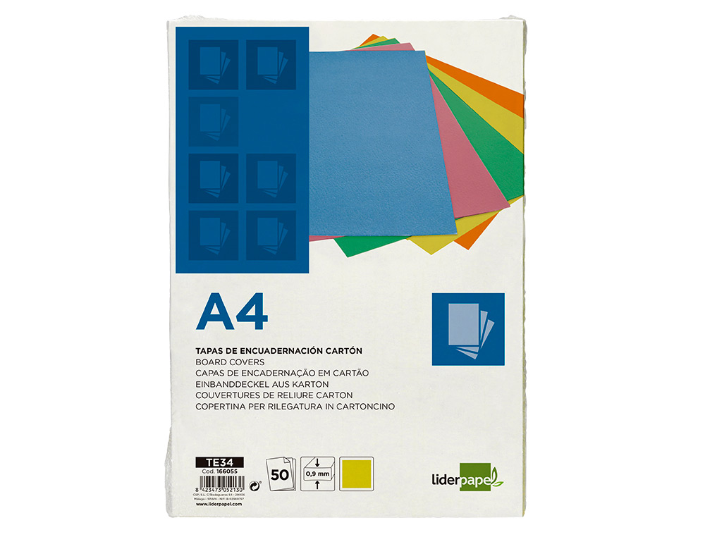 CAPA DE ENCADERNACAO LIDERPAPEL CARTAO DIN A4 0,9 MM AMARELO FLUOR PACK DE 50 UNIDADES