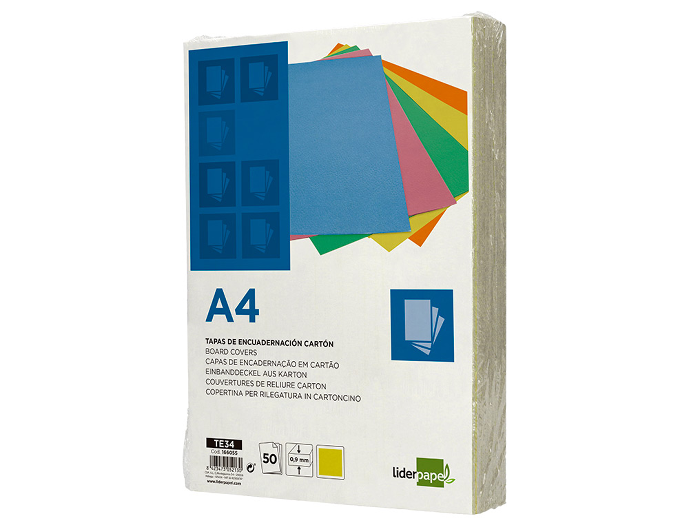 CAPA DE ENCADERNACAO LIDERPAPEL CARTAO DIN A4 0,9 MM AMARELO FLUOR PACK DE 50 UNIDADES