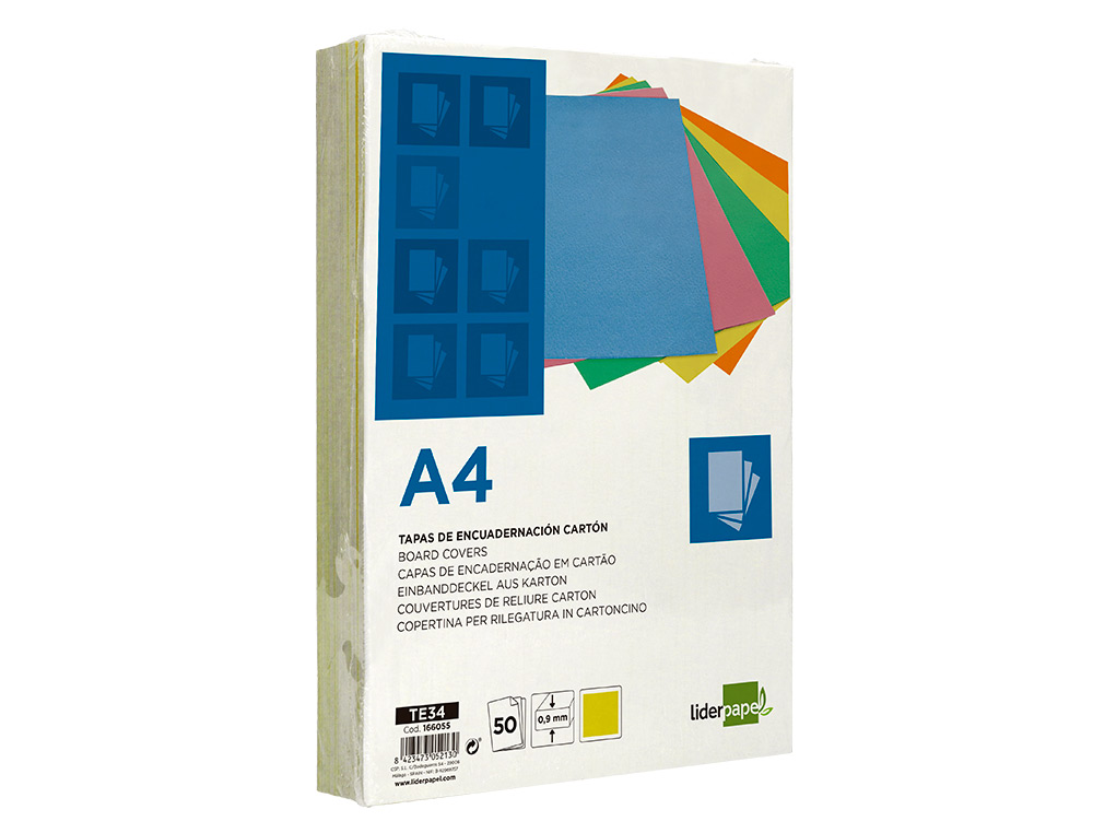 CAPA DE ENCADERNACAO LIDERPAPEL CARTAO DIN A4 0,9 MM AMARELO FLUOR PACK DE 50 UNIDADES