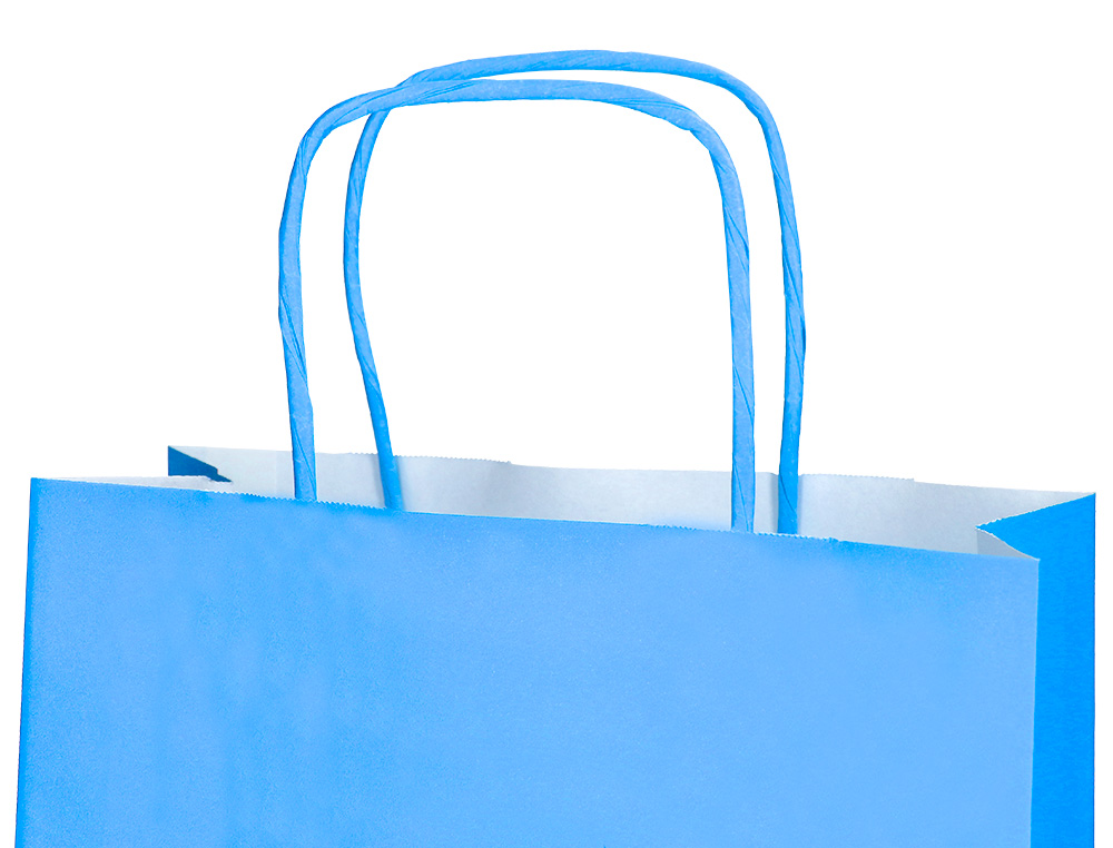 SACO DE PAPEL Q-CONNECT CELULOSE CELESTE M COM ASA TORCIDA 270X370X12 MM