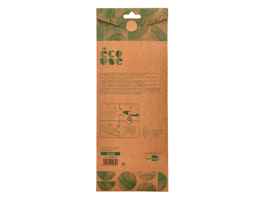 CONJUNTO ESQUADROS DE 20 CM E 18 CM REGUA 30 CM E TRANSFERIDOR 10 CM LIDERPAPEL ECOUSE 100% PET RECICLADO ANTI RUTURA