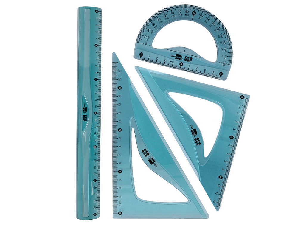 CONJUNTO ESQUADROS DE 20 CM E 18 CM REGUA 30 CM E TRANSFERIDOR 10 CM LIDERPAPEL ECOUSE 100% PET RECICLADO ANTI RUTURA