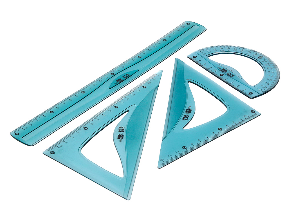 CONJUNTO ESQUADROS DE 20 CM E 18 CM REGUA 30 CM E TRANSFERIDOR 10 CM LIDERPAPEL ECOUSE 100% PET RECICLADO ANTI RUTURA
