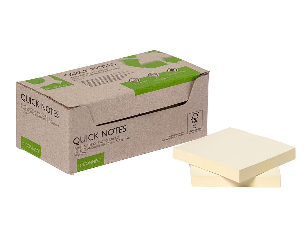 BLOCO DE NOTAS ADESIVAS Q-CONNECT 38X51 MM 100% PAPEL RECICLADO AMARELO CAIXA DE CARTAO