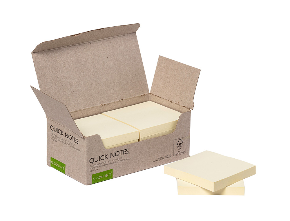 BLOCO DE NOTAS ADESIVAS Q-CONNECT 38X51 MM 100% PAPEL RECICLADO AMARELO CAIXA DE CARTAO