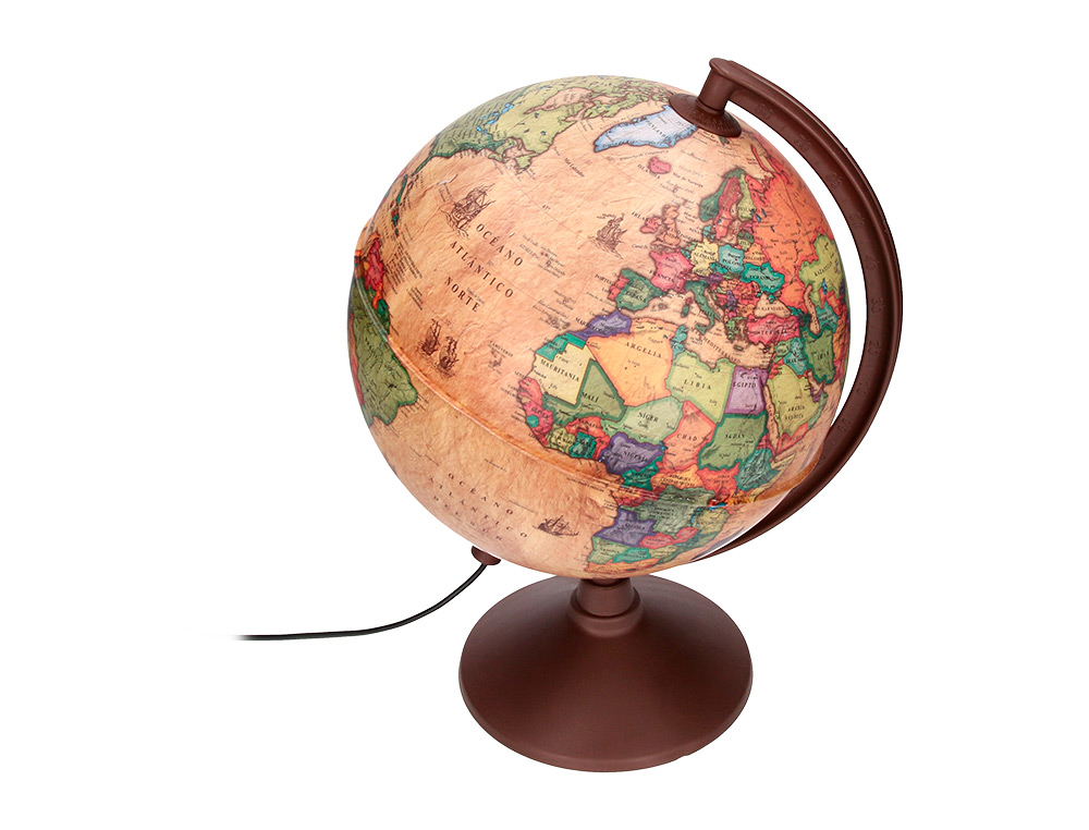 GLOBO LIDERPAPEL COM LUZ FISICO E POLITICO ESTILO ANTIGO DIAMETRO 26 CM