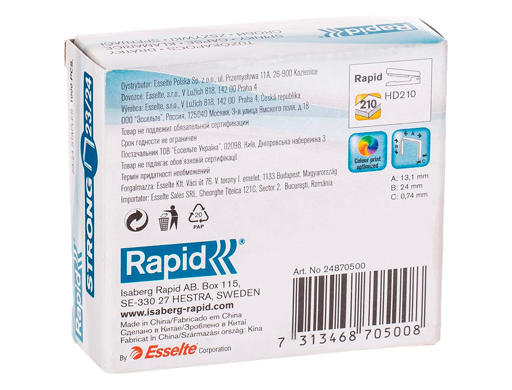 AGRAFES RAPID Nº 23/24 STRONG GALVANIZADOS CAIXA DE 1000 UNIDADES