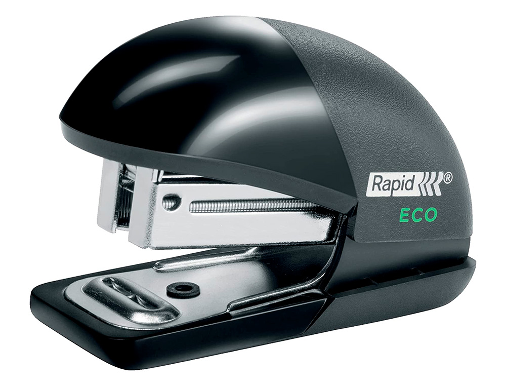 AGRAFADOR RAPID MINI FASHION ECO PLASTICO 100% RECICLADO CAPACIDADE 10 FOLHAS USA AGRAFES 24/6 E 26/6 COR PRETO