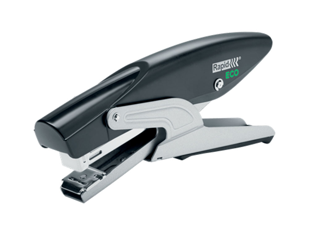 AGRAFADOR RAPID DE ALICATE ECO PLASTICO RECICLADO 100% CAPACIDADE 20 FOLHAS USA AGRAFES 24/6 E 26/6 COR PRETO