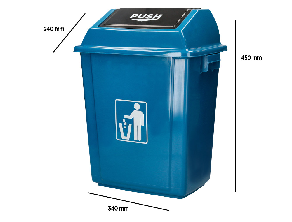 CONTENTOR DE LIXO Q-CONNECT PLASTICO COM TAMPA DE EMPURRAR 20 LITROS 340X240X450 MM AZUL