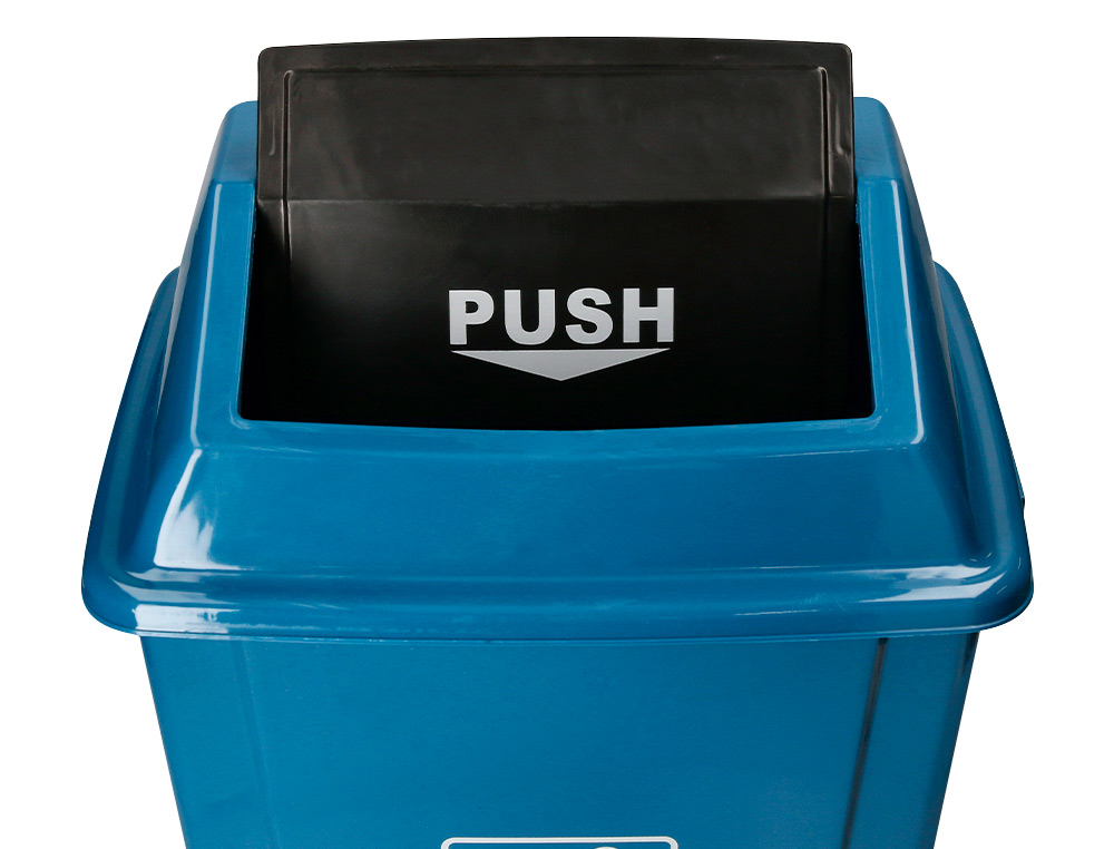 CONTENTOR DE LIXO Q-CONNECT PLASTICO COM TAMPA DE EMPURRAR 20 LITROS 340X240X450 MM AZUL