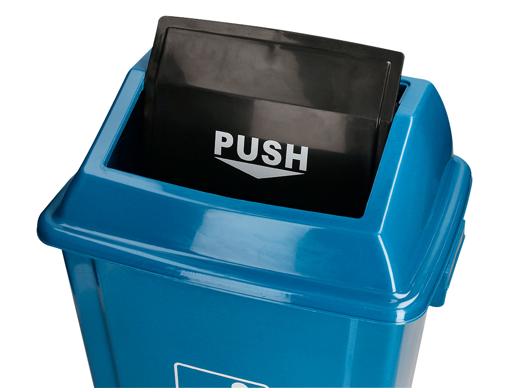 CONTENTOR DE LIXO Q-CONNECT PLASTICO COM TAMPA DE EMPURRAR 20 LITROS 340X240X450 MM AZUL