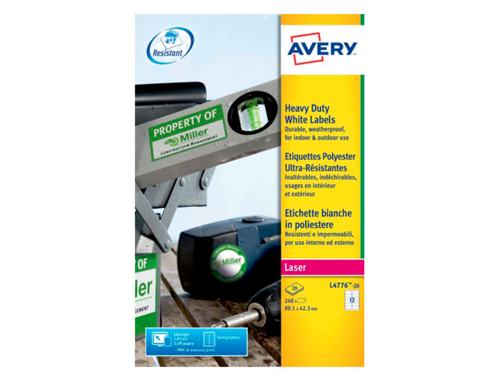 ETIQUETA ADESIVA AVERY POLIESTER BRANCO PARA IMPRESSORA LASER 99,1X42,3 MM CAIXA DE 240 UNIDADES