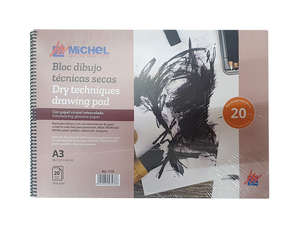 BLOCO DE DESENHO AGUARELA MICHEL ESPIRAL DIN A3 COM PAPEL CRISTAL INTERCALADO 20 FOLHAS 200 GR 297X420 MM