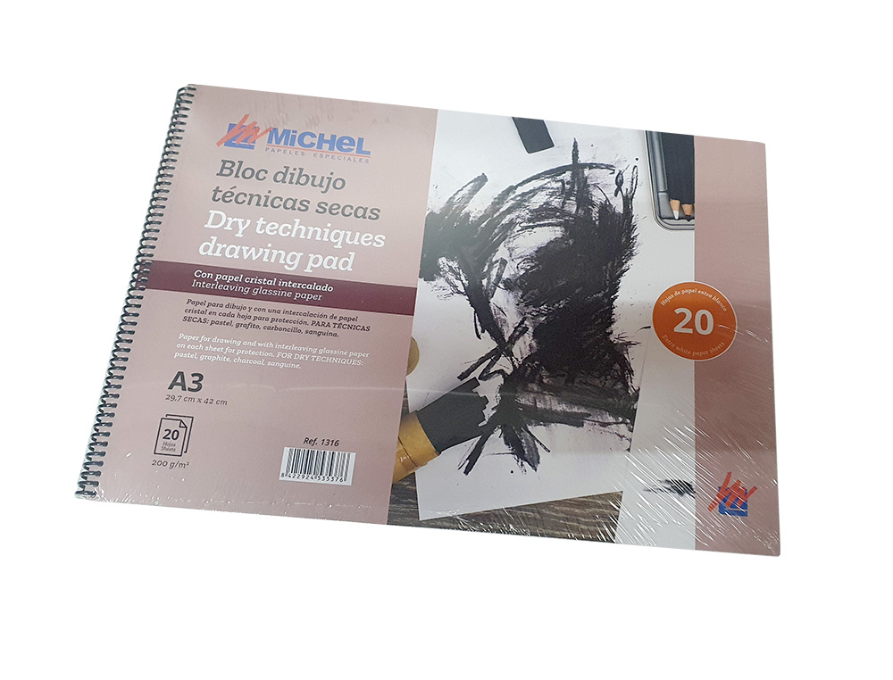 BLOCO DE DESENHO AGUARELA MICHEL ESPIRAL DIN A3 COM PAPEL CRISTAL INTERCALADO 20 FOLHAS 200 GR 297X420 MM