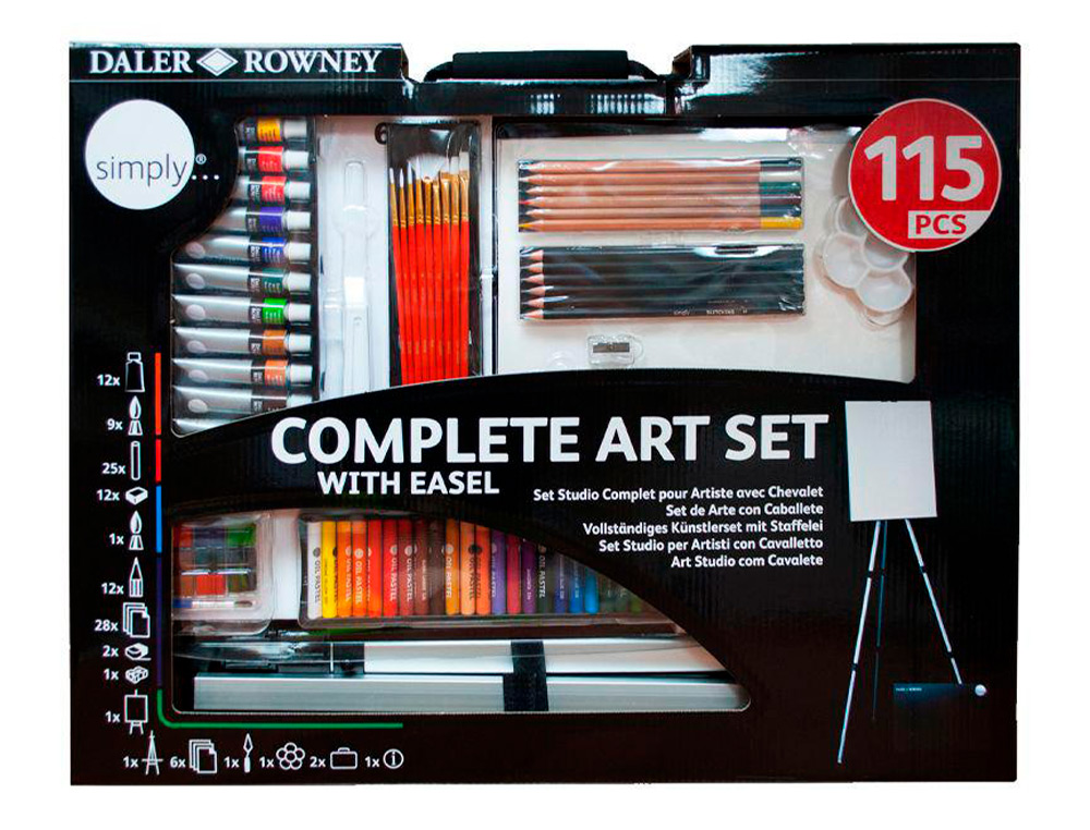 CONJUNTO DE PINTURAS DALER ROWNEY 115 PECAS COM CAVALETE DE ALUMINIO DOBRAVEL 457X73X584 MM