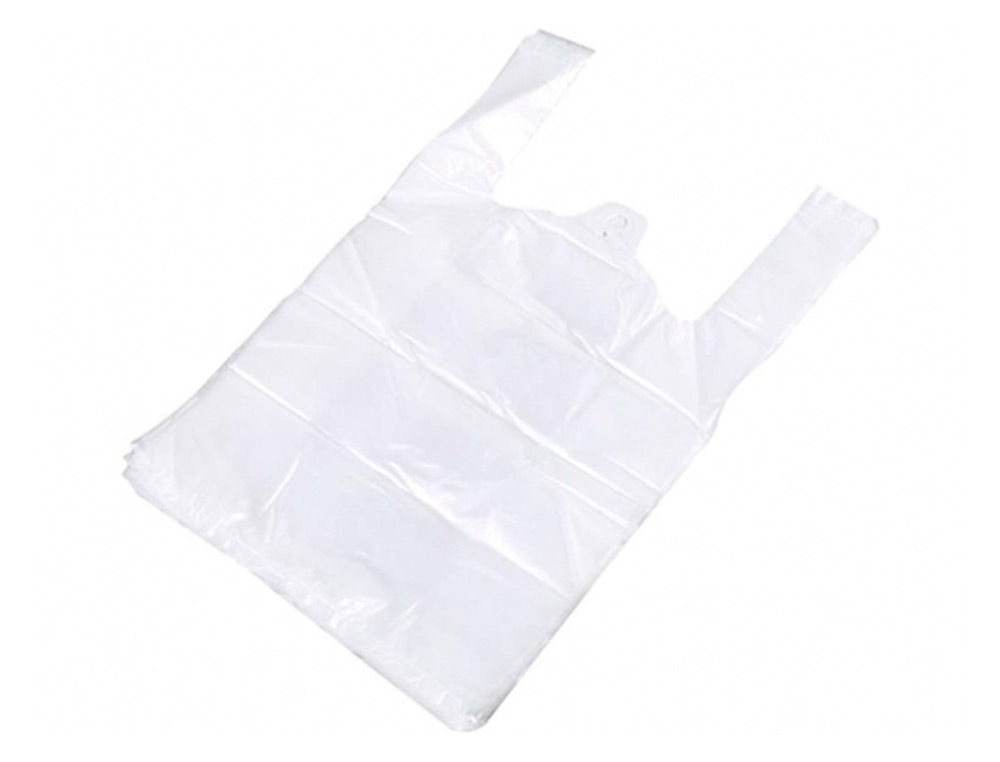 BOLSA T-SHIRT RECICLADA 70% BRANCA 50 MC 35X50 CM APTA LEGISLAO DE BOLSAS 2021