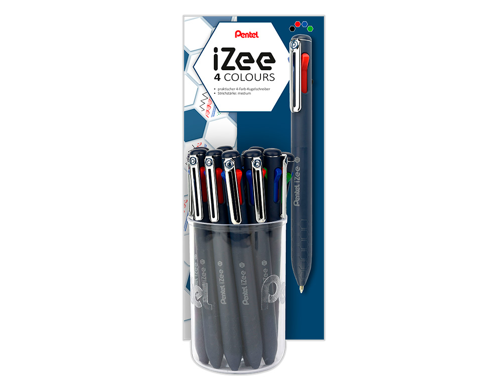 ESFEROGRAFICA PENTEL IZEE MULTICOLOR EM COPO EXPOSITOR COM 12 UNIDADES CORPO AZUL ESCURO