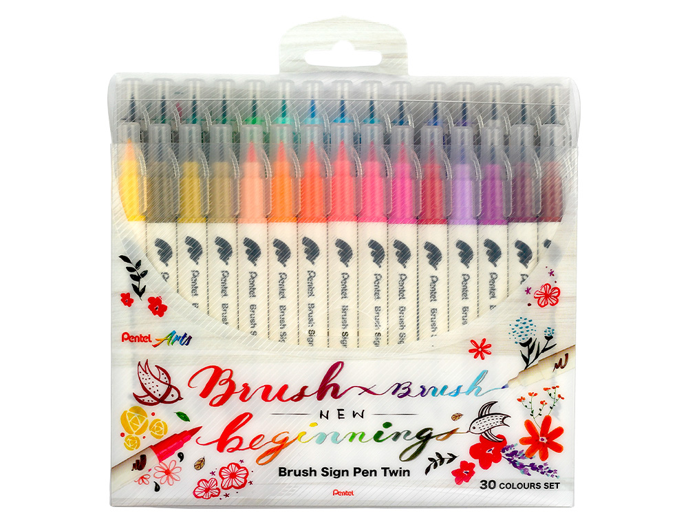 PINCEL PENTEL BRUSH SIGN PEN COM PONTA DUPLA ESTOJO COM 30 UNIDADES