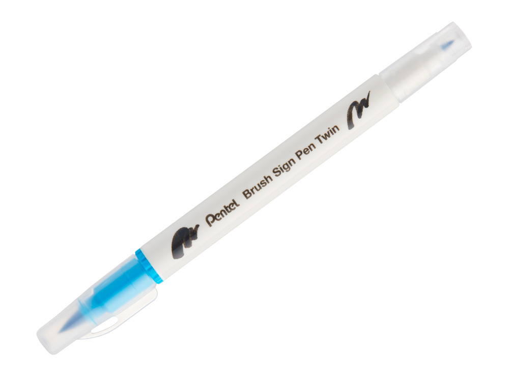 PINCEL PENTEL BRUSH SIGN PEN COM PONTA DUPLA COR AZUL CEU