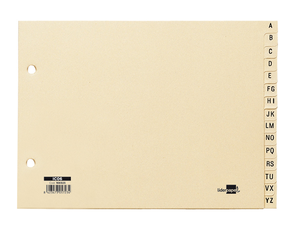 INDICE ALFABETICO LIDERPAPEL CLASSIFICADOR CARTOLINA PARA ARQUIVADOR QUARTO AO BAIXO