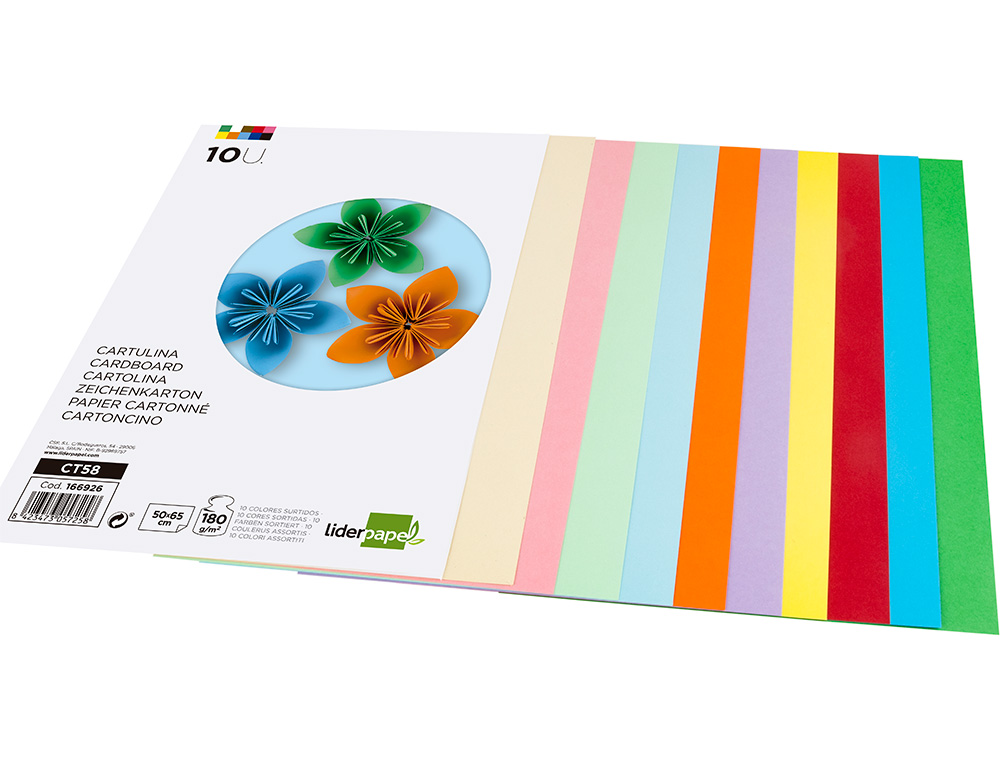 CARTOLINA LIDERPAPEL 50X65 CM 180 GR 10 CORES SORTIDAS PACK DE 10 UNIDADES