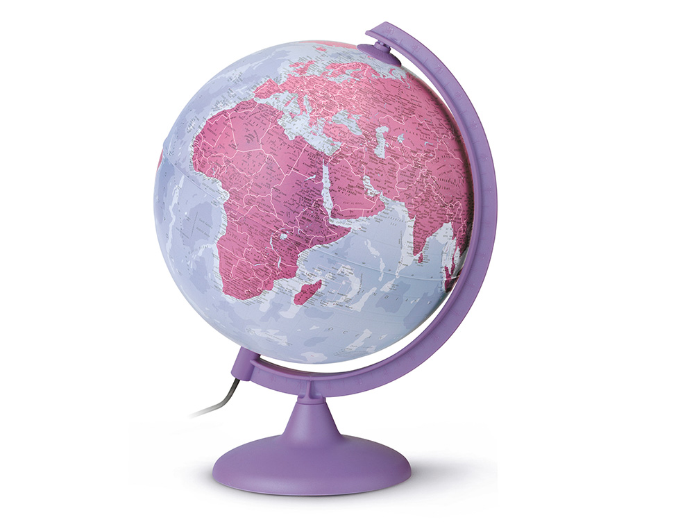 GLOBO TERRESTRE NOVA RICO COM LUZ BASE E MERIDIANO COR ROXO DIAMETRO 25 CM