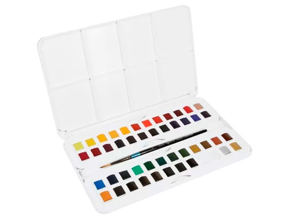 AGUARELA DALER ROWNEY AQUAFINE CAIXA METALICA DE 48 CORES SORTIDAS COM PINCEL