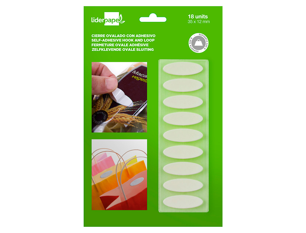 VELCRO AUTOADESIVO OVALADO LIDERPAPEL BRANCO BLISTER DE 18 UNIDADES