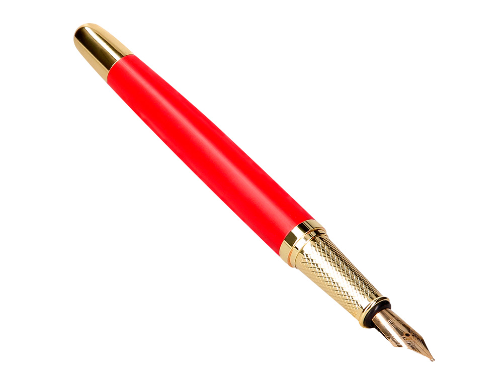 CANETA BELIUS PASSION DOR ALUMINIO TEXTURA ESCOVADO DESENHO VERMELHO E DOURADO TINTA AZUL CAIXA DESIGN