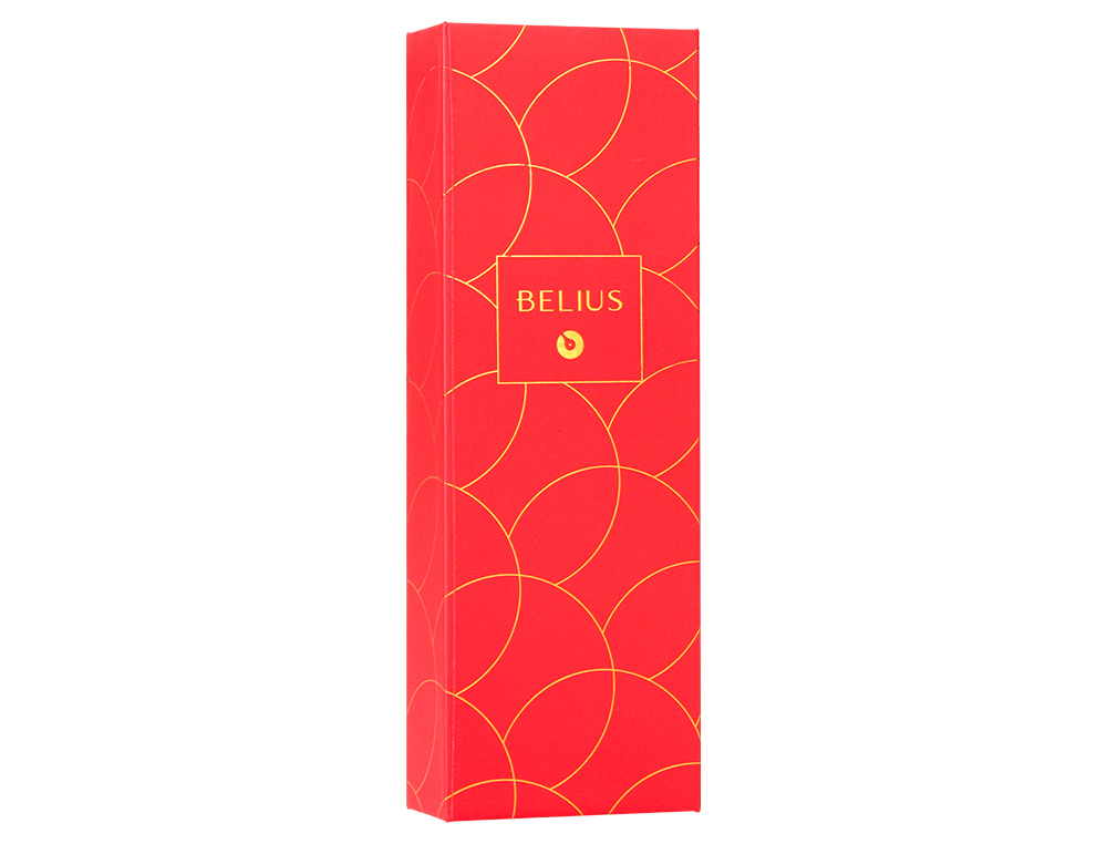 CANETA BELIUS PASSION DOR ALUMINIO TEXTURA ESCOVADO DESENHO VERMELHO E DOURADO TINTA AZUL CAIXA DESIGN